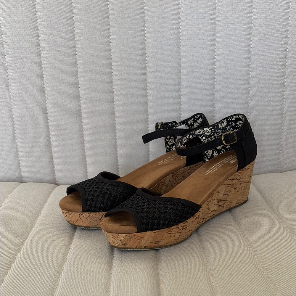 Toms Black Wedge Sandals